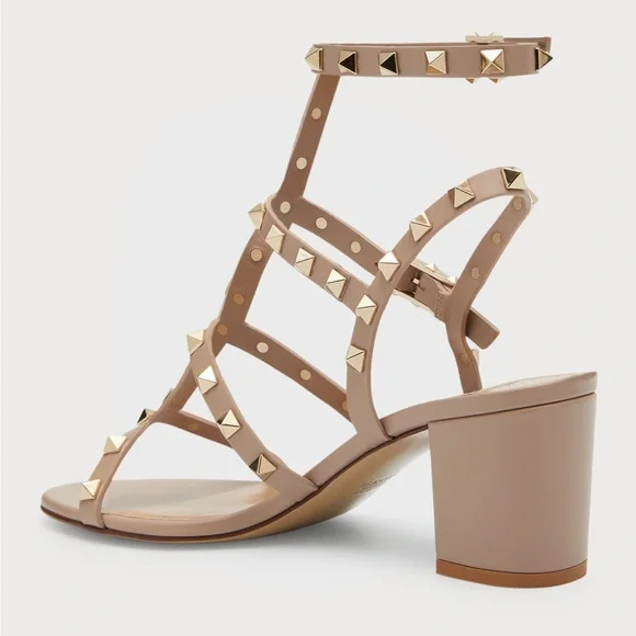 Valentino Garavani Tan Studded Sandals 60MM Rockstud Block Heal NWT dusk bag - Picture 4 of 14